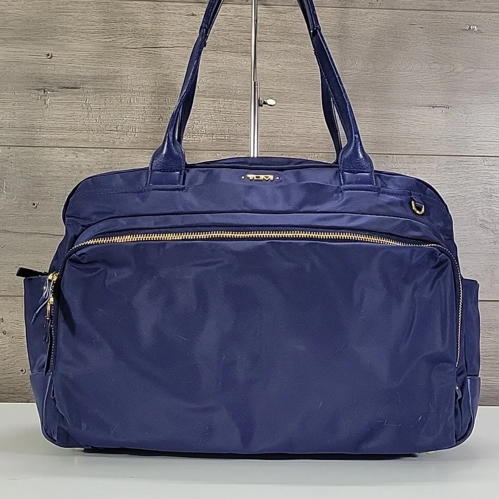 Tumi Blue Nylon/Leather Business Tote Bag